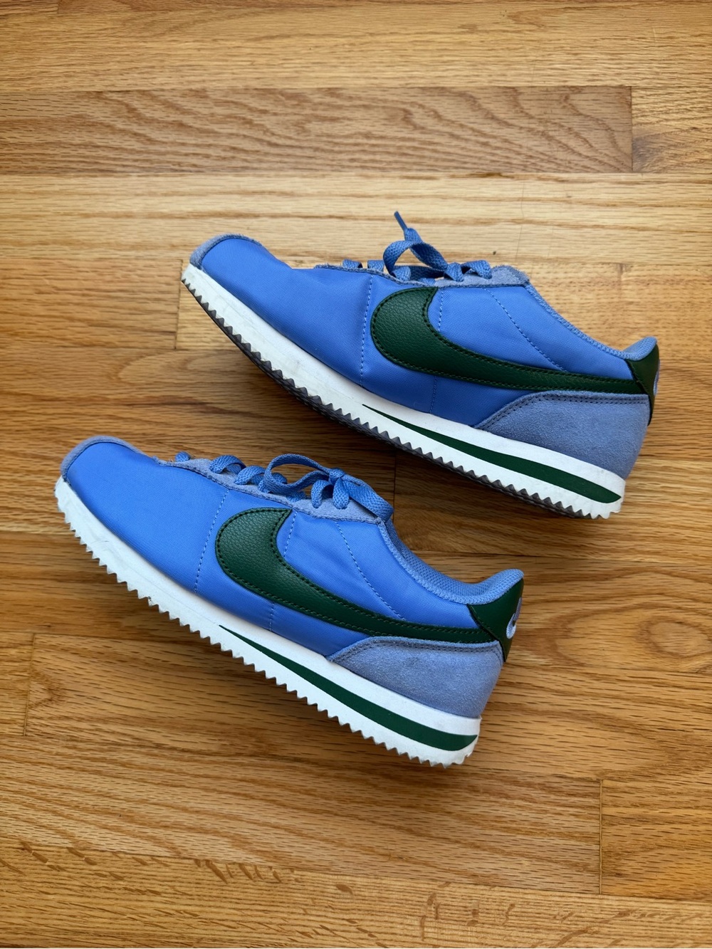 Nike Cortez blue sneakers with green check